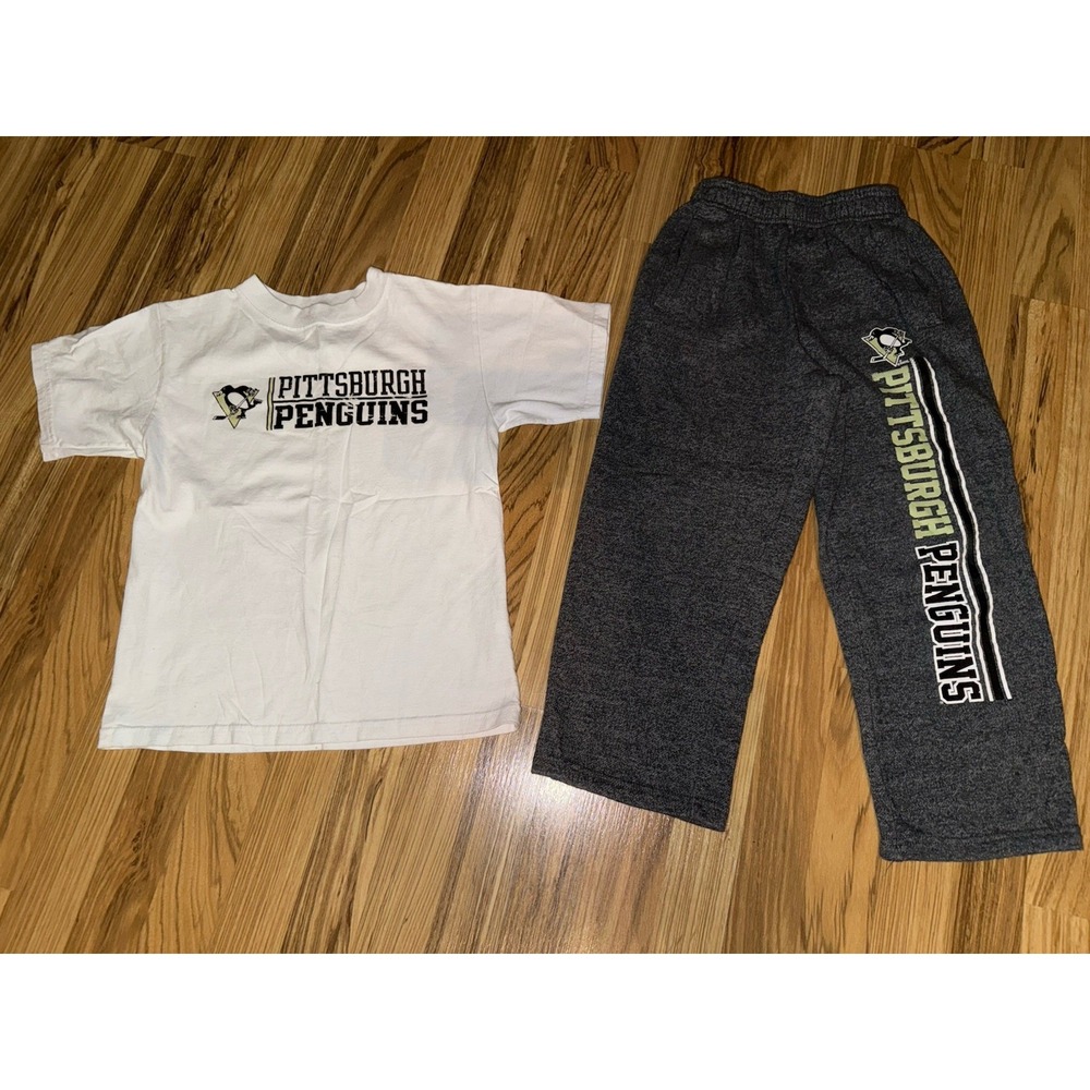 Pittsburgh Penguins Boys Sz 8 Outfit T-shirt Sweatpants‎ Lot Cotton EUC